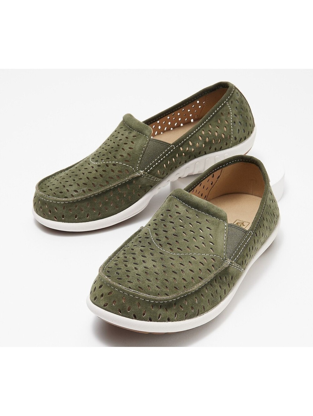New Spenco Womens Equinox Orthotic Suede Perforated Slip-On Shoes Green Size 6